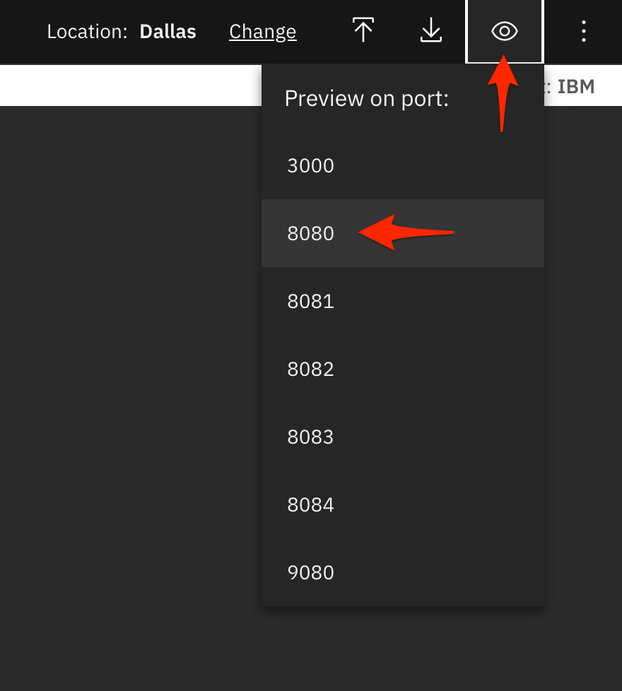 ibm cloud shell web preview select